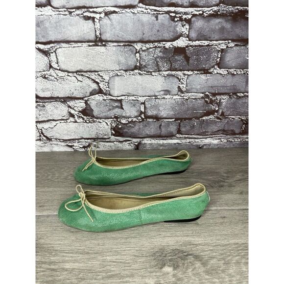 London Sole Green Leather Animal Print FRANCE Ballet Flats Women Sz 39EU/8.5M US - Picture 7 of 16